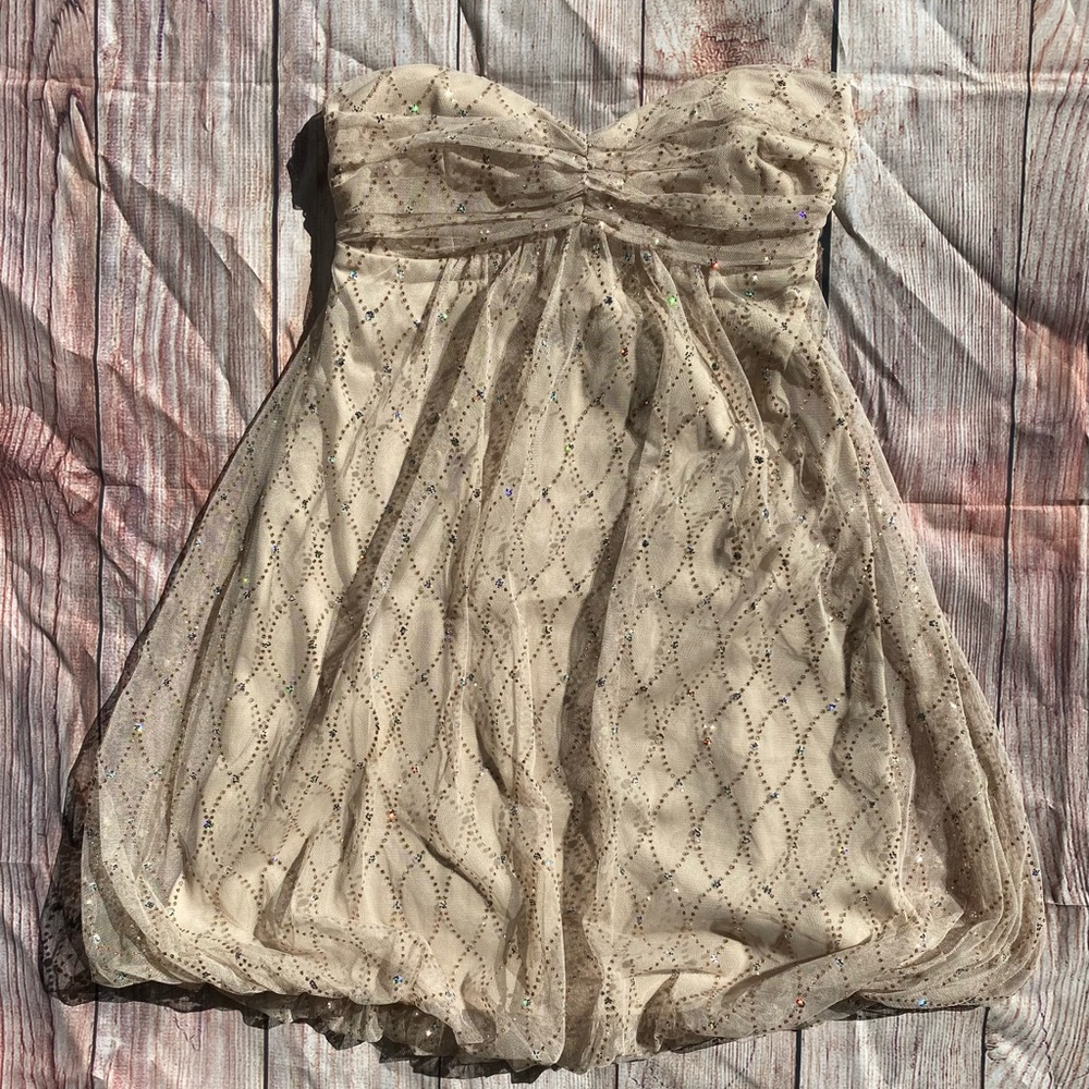 Windsor Strapless Beige Dress w/ Gold Glitter/Sequins